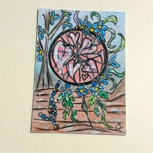 Handmade Art Fantasy Dreamcatcher with Floral Design and Hearts Valentine Spring